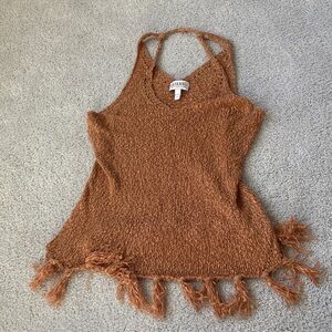Shyanne Rust Fringe Knit Tank Top